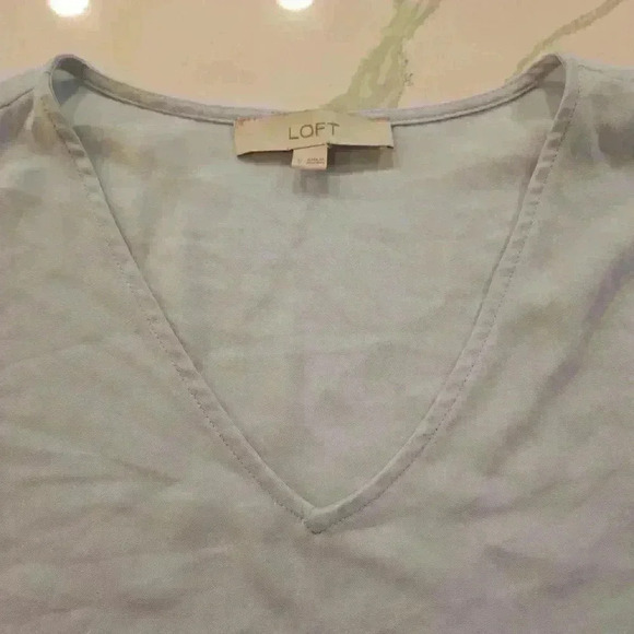 Loft Womens Boho V Neck Bell Sleeves Blouse Powder Blue Size Small - Picture 4 of 7
